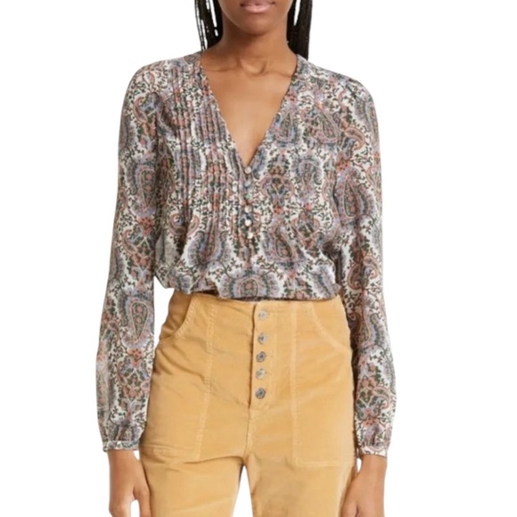 VERONICA BEARD Lowell Paisley Pin Tuck Long Sleeve Blouse Size 4 - Picture 1 of 13